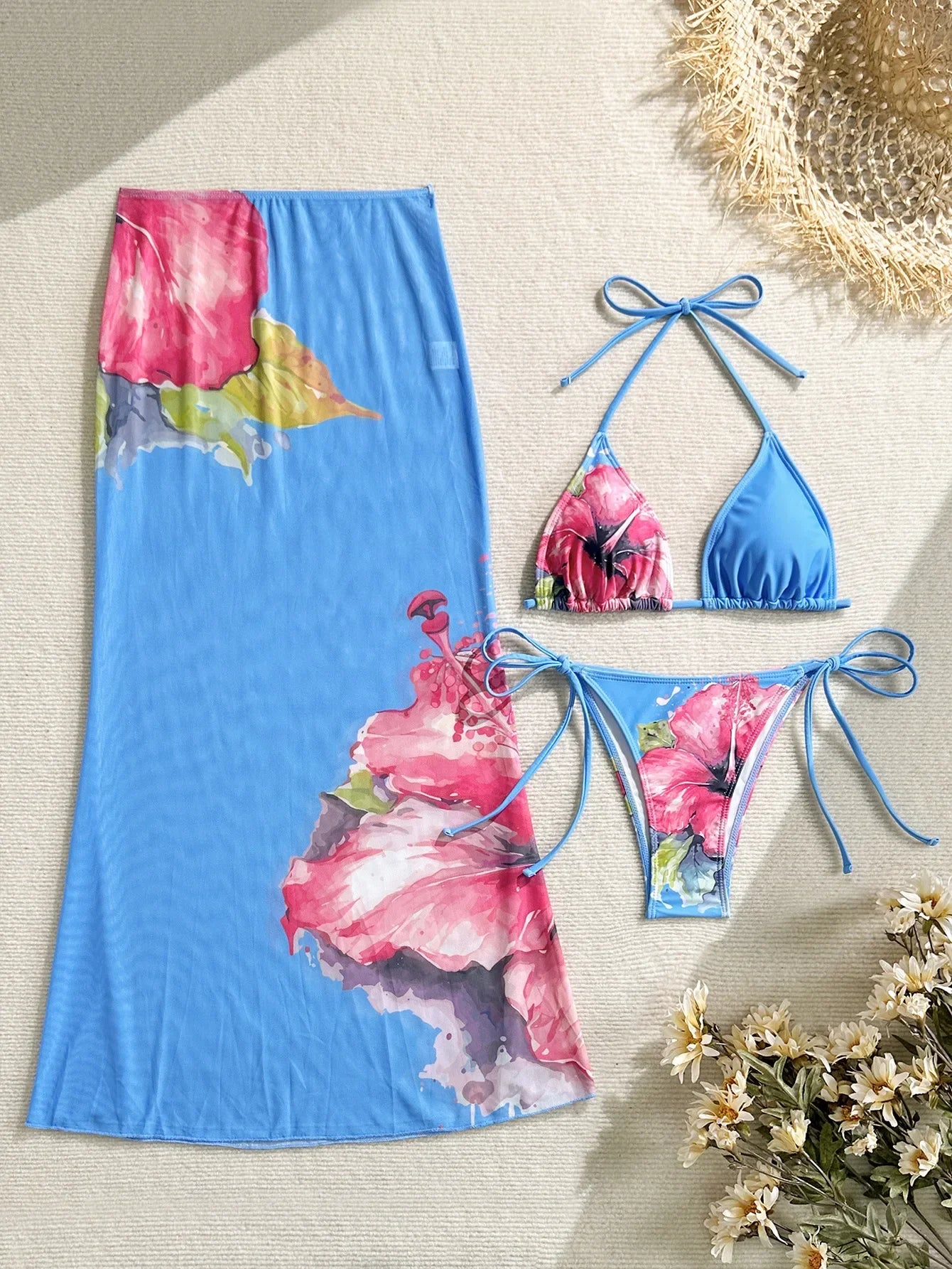 3-Piece High Waist Bikini Set with Skirt – Sexy Beachwear - Piña Colada