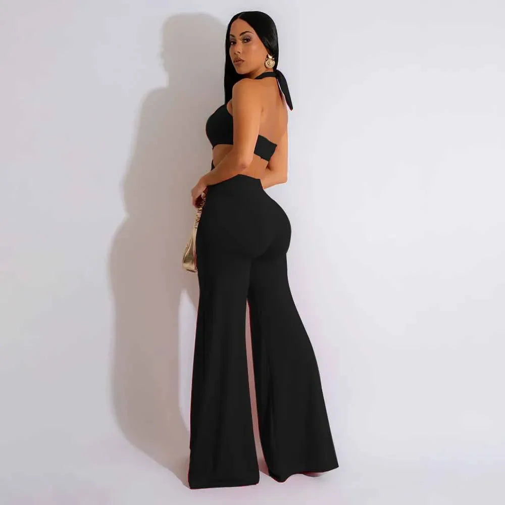 Crisscross Halter Wide-Leg Jumpsuit - Piña Colada