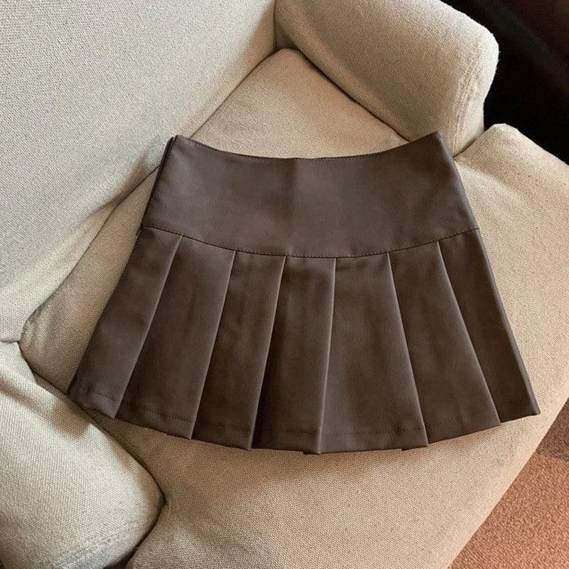 Leather Mini Skirts High Waist Pleated - Piña Colada