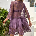 Bikini Cover-up Deep V-neck Short Sleeve Dress - Piña Colada