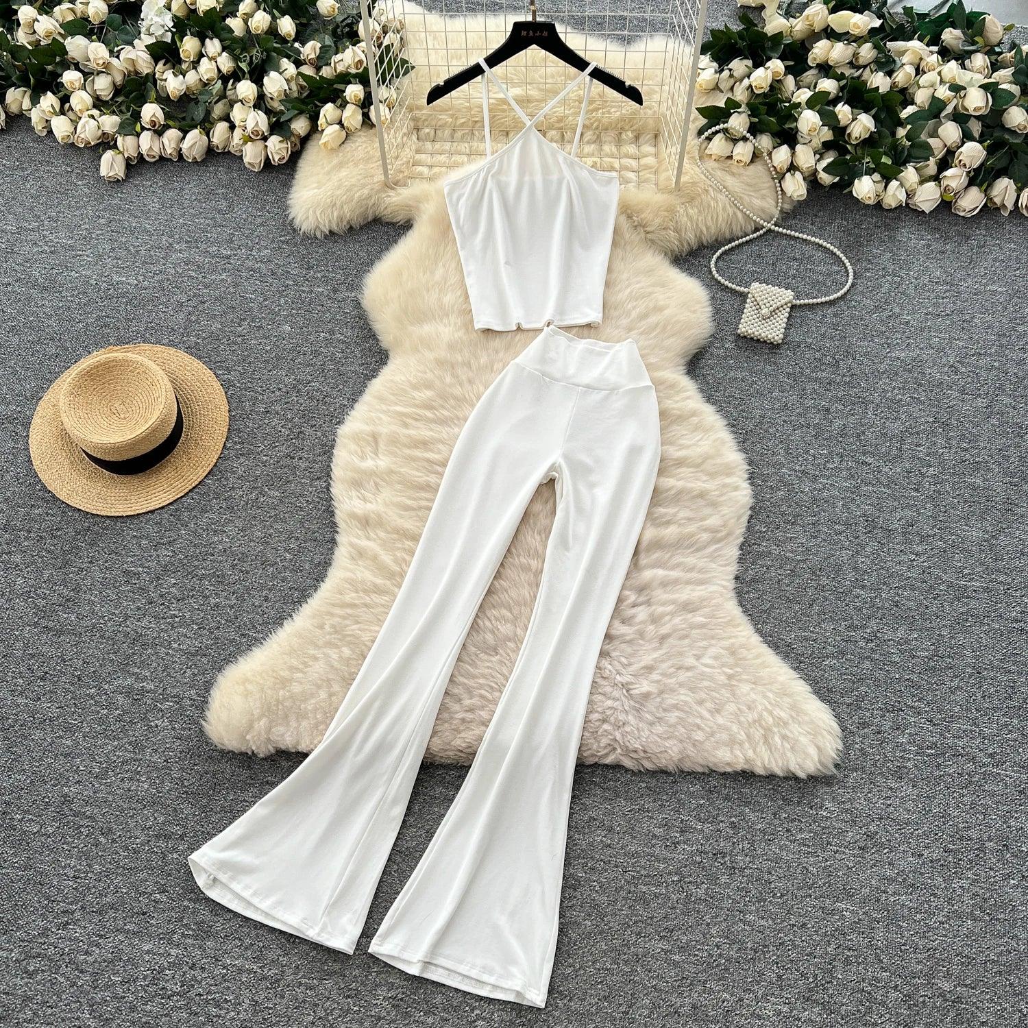 Unidance Pleated Square Neck Two-Piece Set – Casual Chic for Spring/Summer - Piña Colada