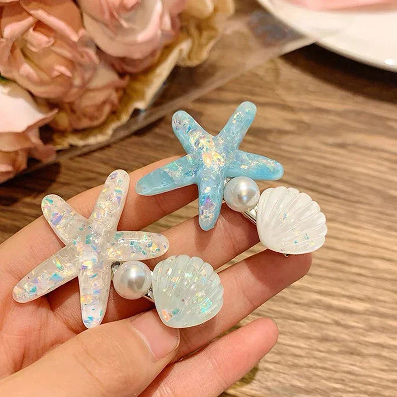 2PCS Elegant Starfish Star Shell Hair Clips - Piña Colada
