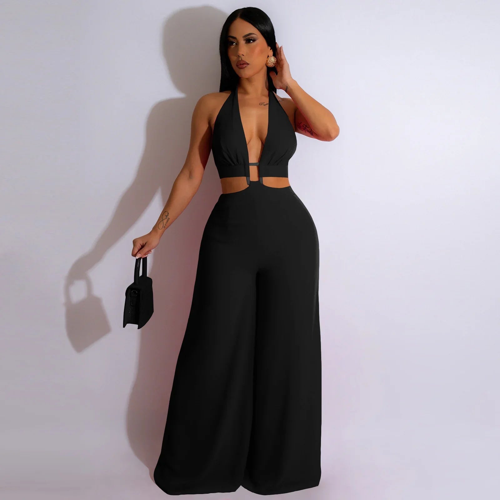 Cutout Halter Wide-Leg Jumpsuit - Piña Colada