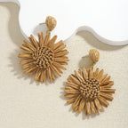 Boho Handmade Rattan Drop Earrings Flower - Piña Colada