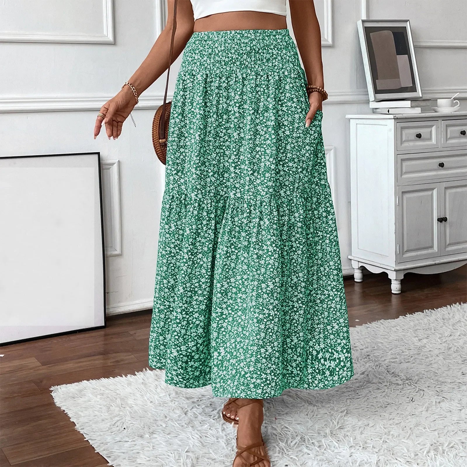 Floral Print Elastic Waist Loose - Piña Colada