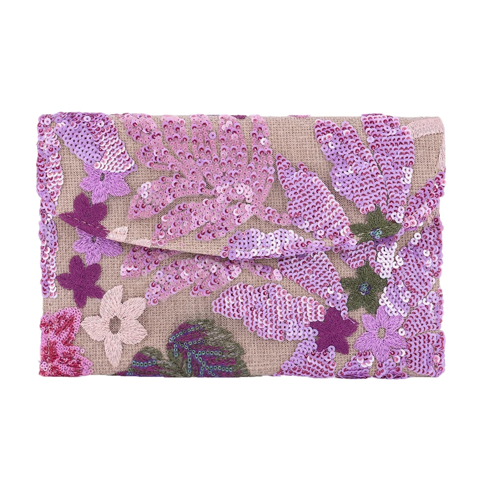 Floral Sequin Straw Clutch - Piña Colada