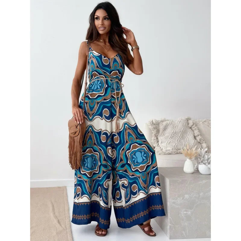Elegan V-neck High Waist Jumpsuit - Piña Colada