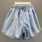 High Waist Loose Fit Denim Shorts - Piña Colada