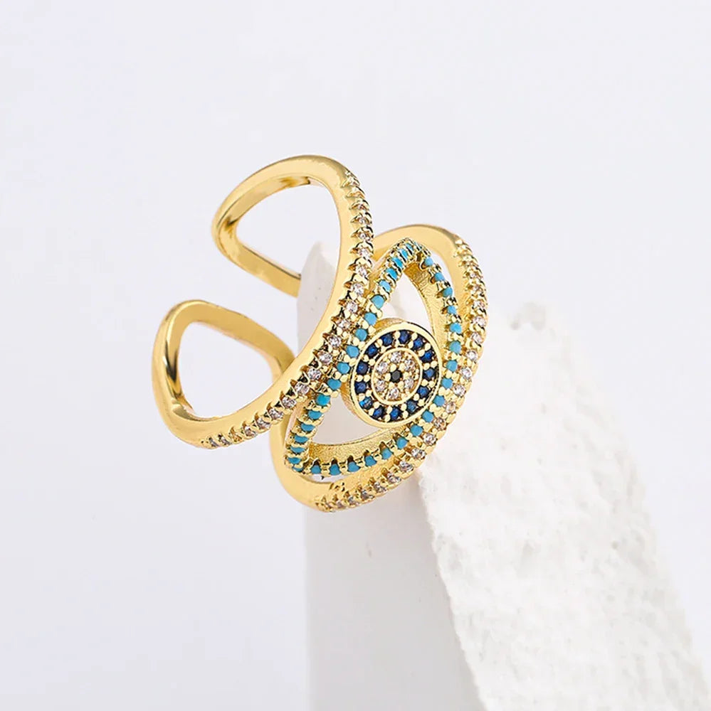 Hollowed out Evil Eye Ring - Piña Colada