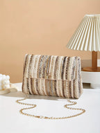 Chic Rainbow Stripe Straw Crossbody - Piña Colada