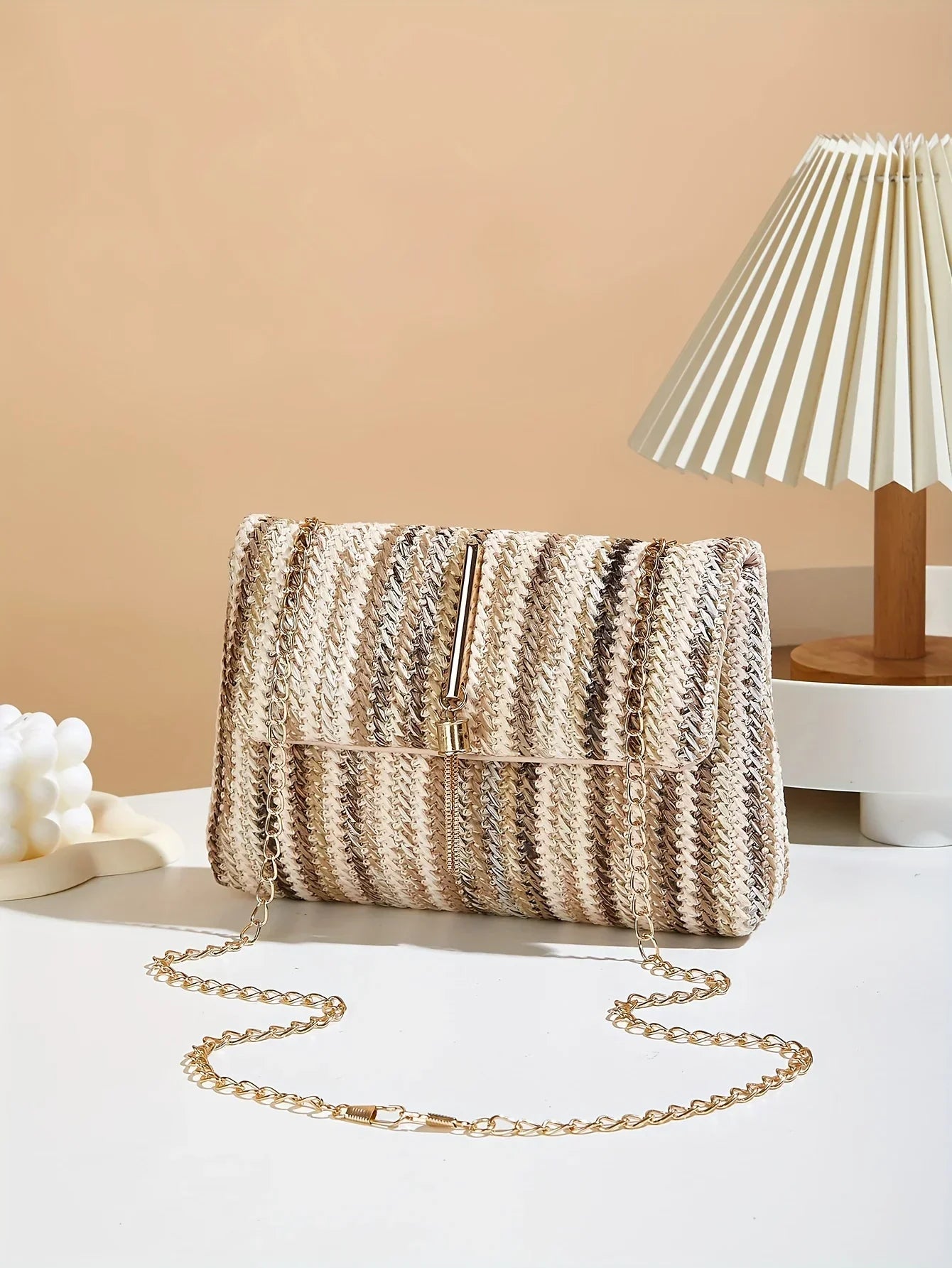 Chic Rainbow Stripe Straw Crossbody - Piña Colada