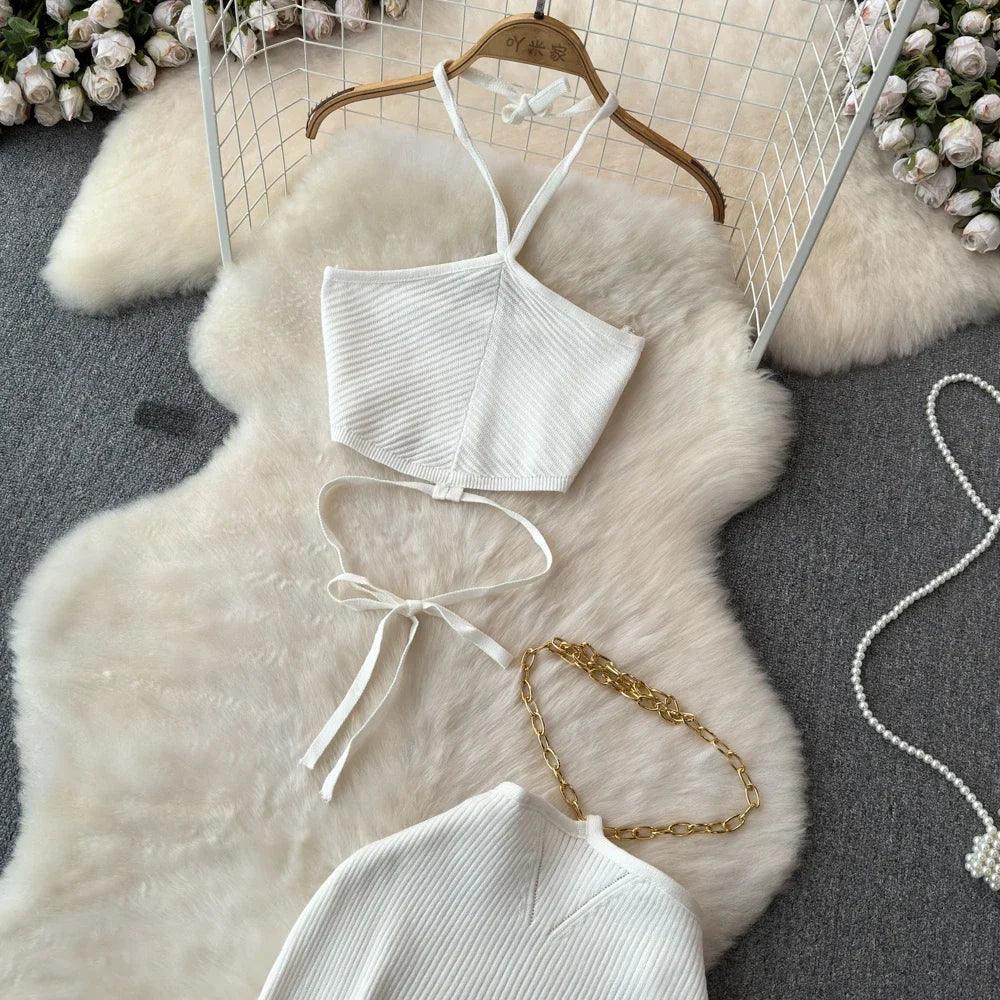 Halter Knit Two-Piece Set - Piña Colada