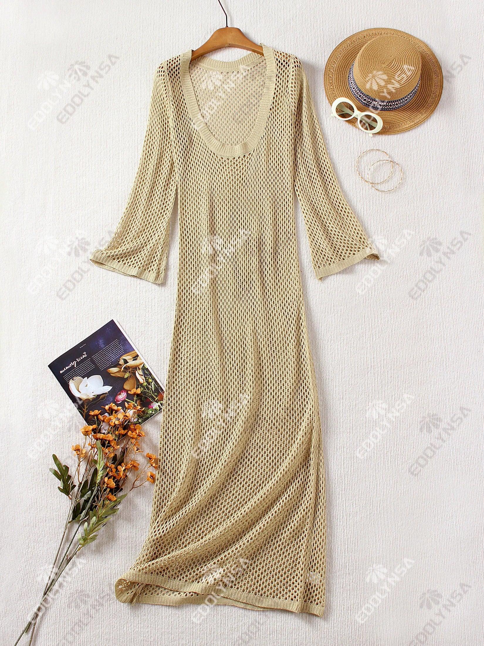 Sexy U-neck Knit Maxi Dress - Piña Colada