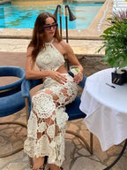Crochet Halter Maxi Dress - Piña Colada