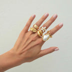 6Pcs/set Pearl Open Irregular Pleated Rings - Piña Colada