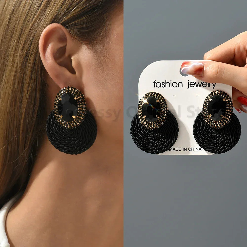 Vintage Rhinestone Round Drop Earrings - Piña Colada