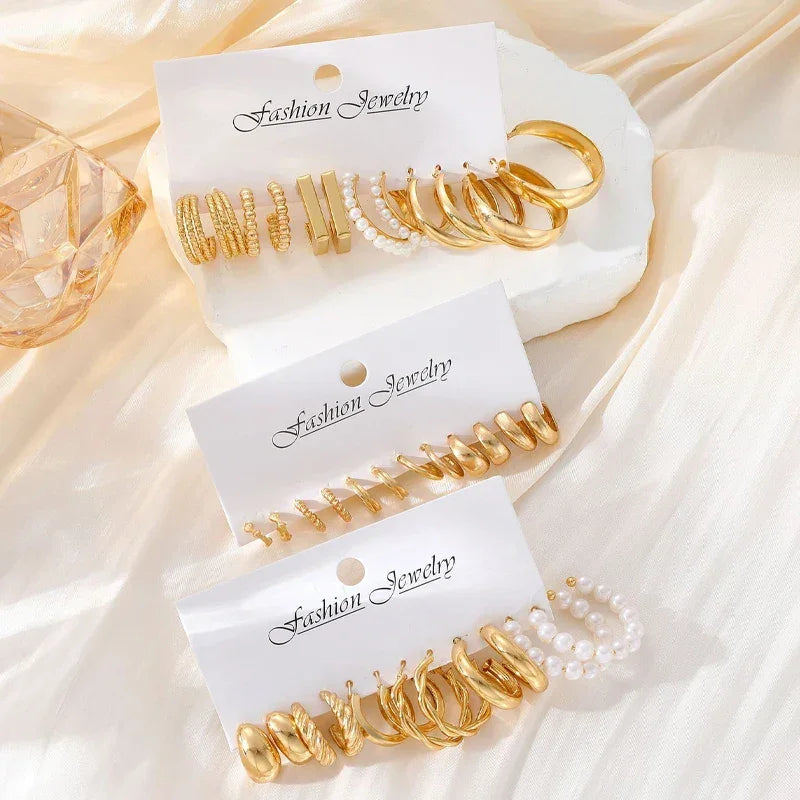 Geometric Hoop Earrings Set - Piña Colada