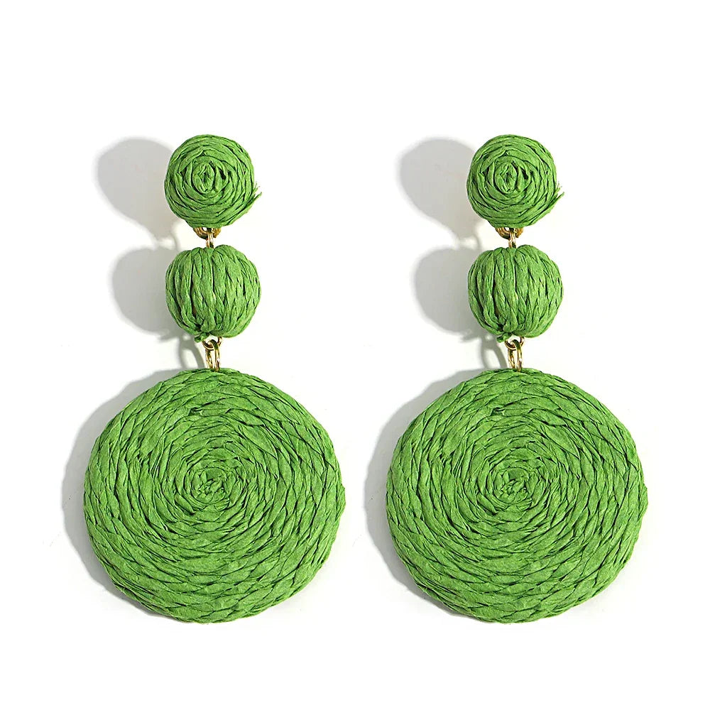 Boho Rattan Drop Earrings - Piña Colada