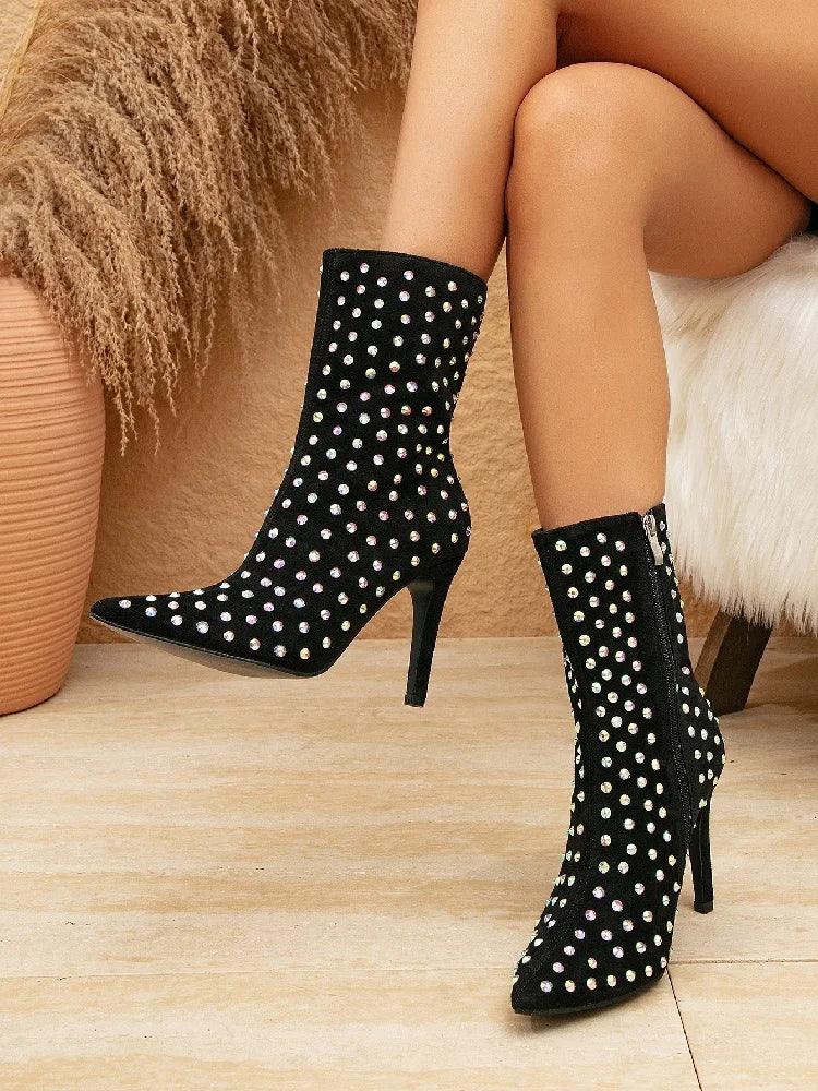 Pointed Toe Ankle Boots – High Heels with Zipper Closure - Piña Colada