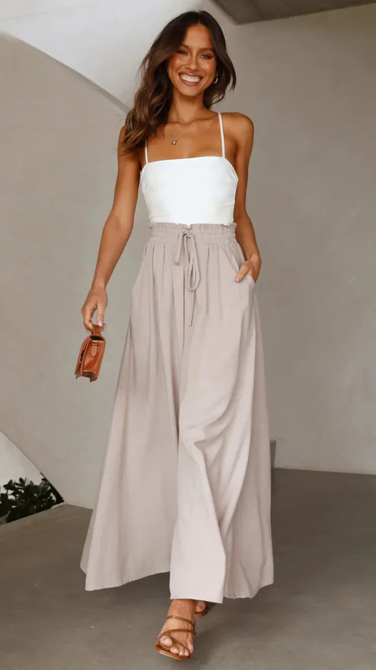 Loose Casual Wide Leg Pants - Piña Colada