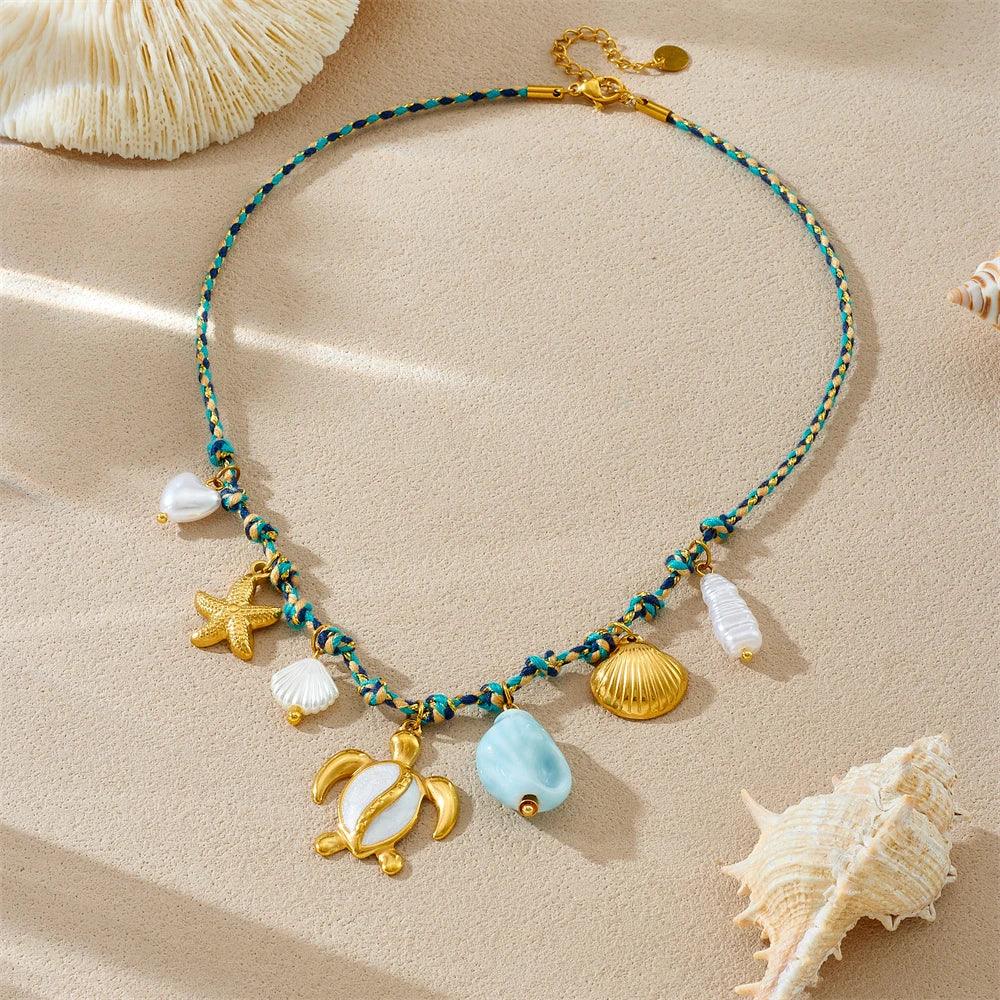 Stainless Steel Sea Turtle Starfish Pendant - Piña Colada
