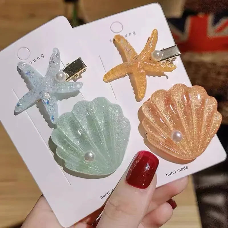2PCS Elegant Starfish Star Shell Hair Clips - Piña Colada