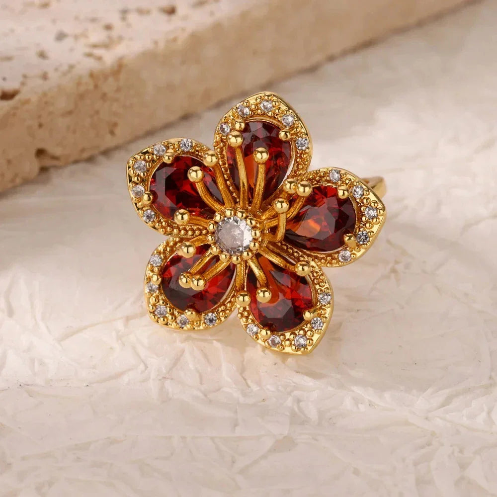 Rings Gold Plated Colorful Stone - Piña Colada
