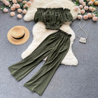 Two Piece Set High Waist Wide Leg Pants - Piña Colada