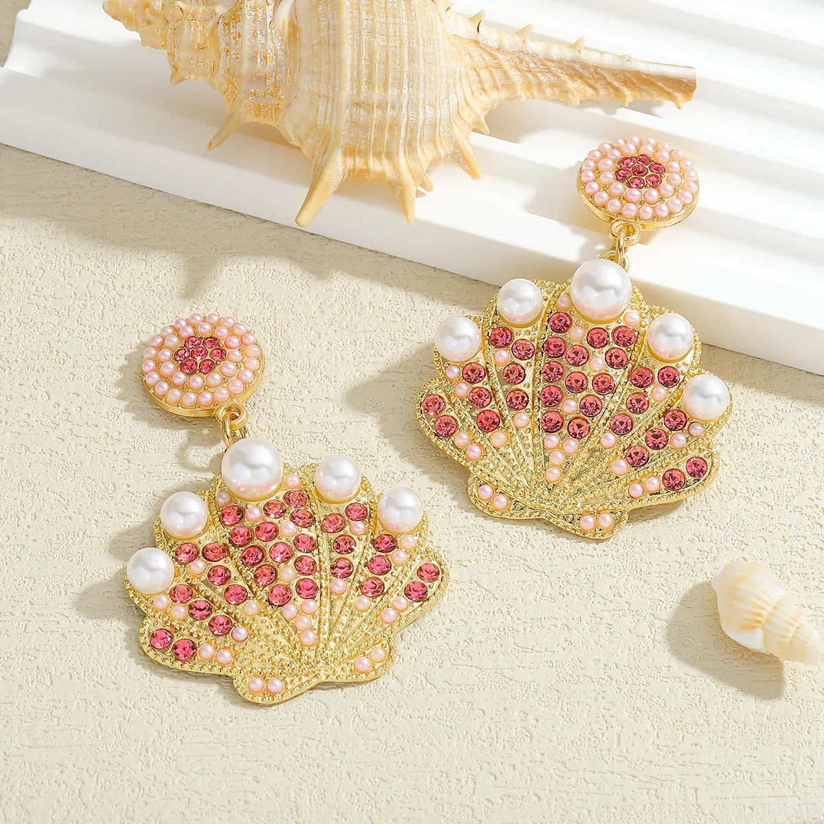 Bling Faux Pearl Shell Drop Earrings - Piña Colada