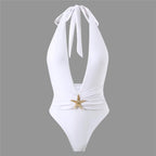 Deep V-Neck One-Piece Swimsuit with Skirt - Piña Colada