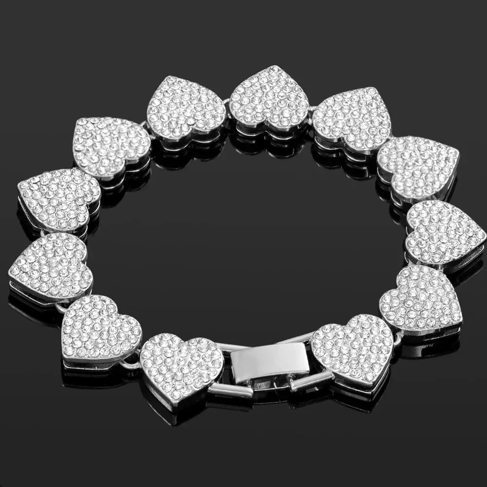 Iced Out Heart & Cuban Link Bracelet - Piña Colada