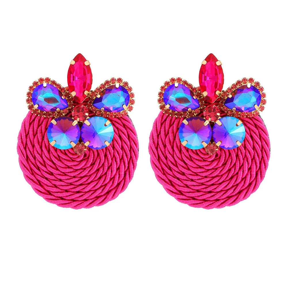 Vintage Rhinestone Round Drop Earrings - Piña Colada