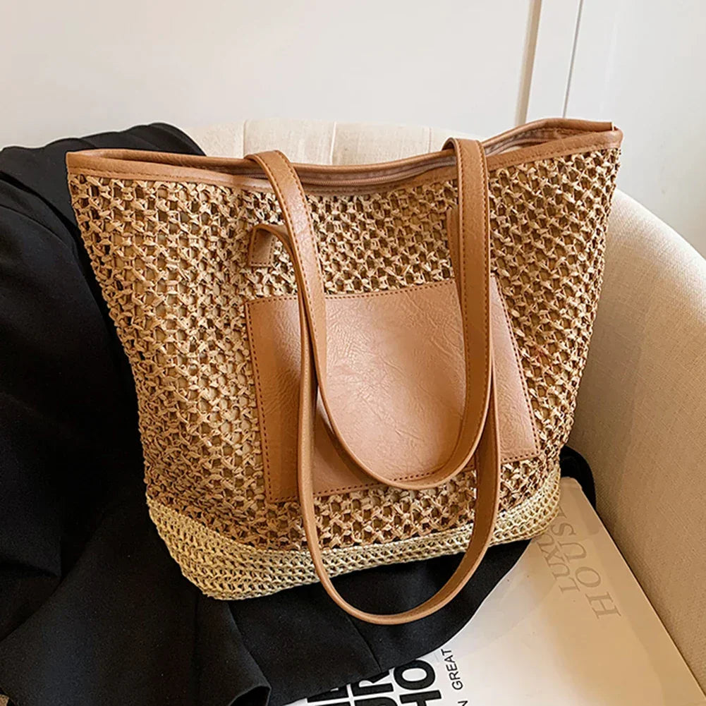 Women Straw Crochet Beach Handbag - Piña Colada