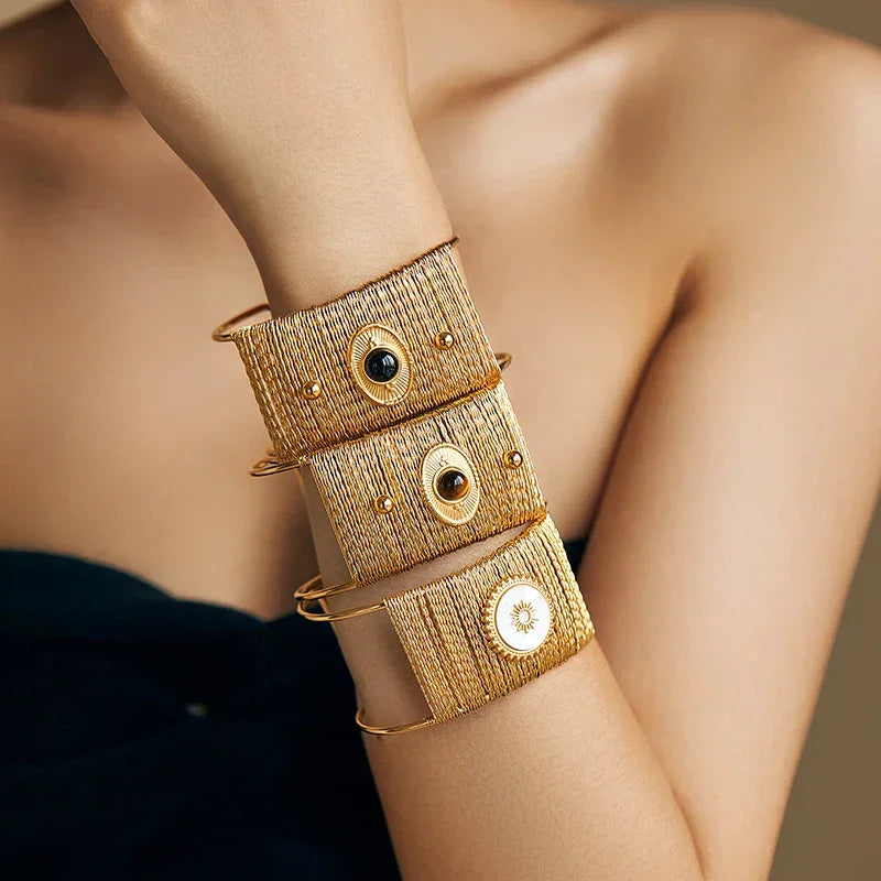Wide Natural Stone Bracelet - Piña Colada