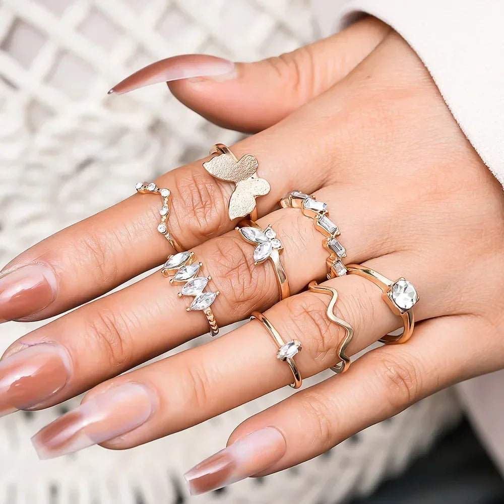 9Pcs/Set Vintage Gold Rings Set - Piña Colada