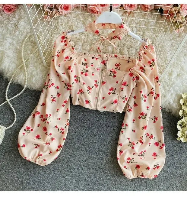 Floral Print Chiffon Top High Waist - Piña Colada