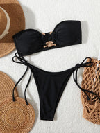 Solid Ring Detail Bikini Set - Piña Colada