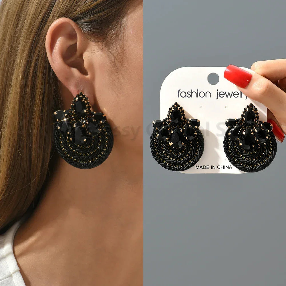 Vintage Rhinestone Round Drop Earrings - Piña Colada
