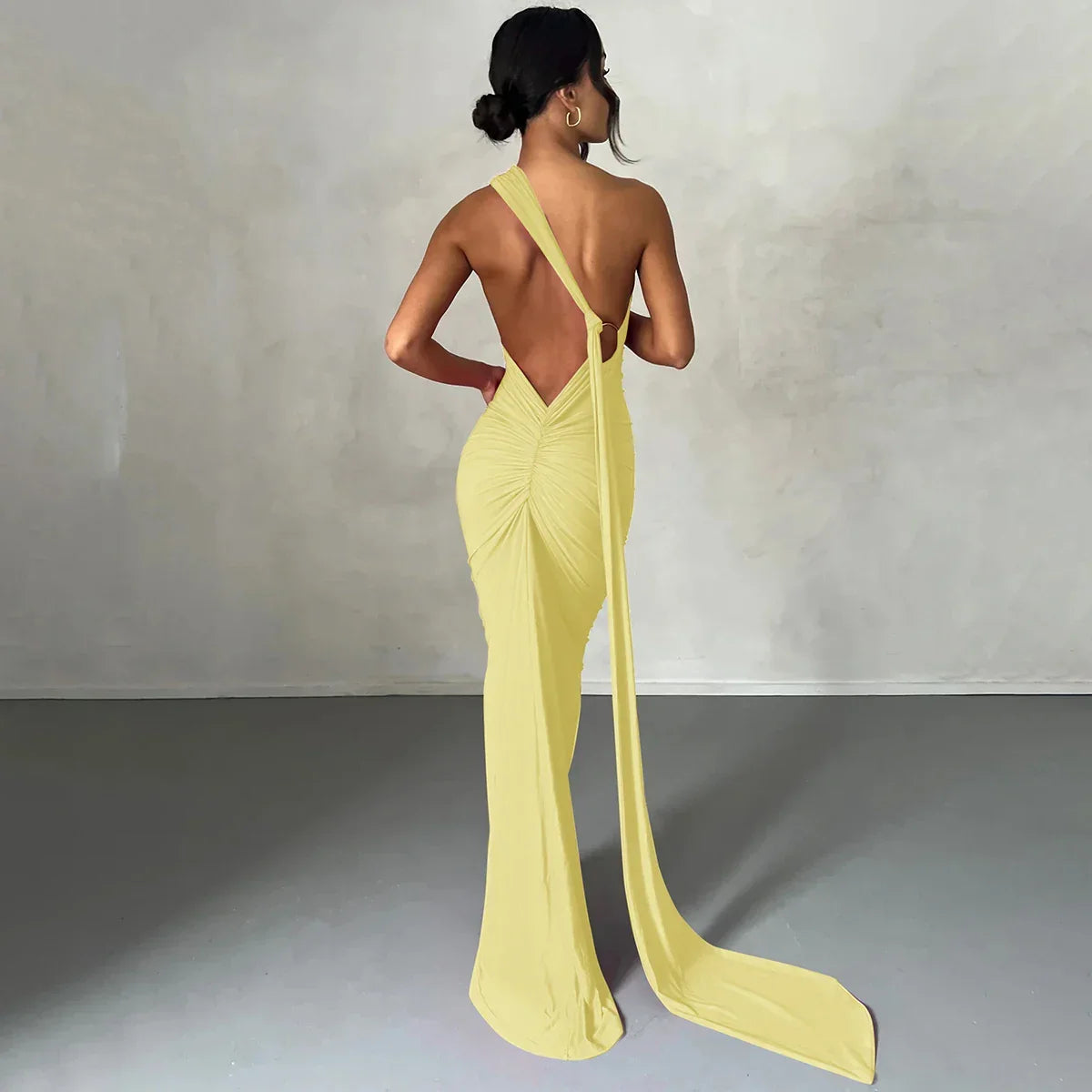 One Shoulder Backless Adjustable Scarf Maxi Dress - Piña Colada