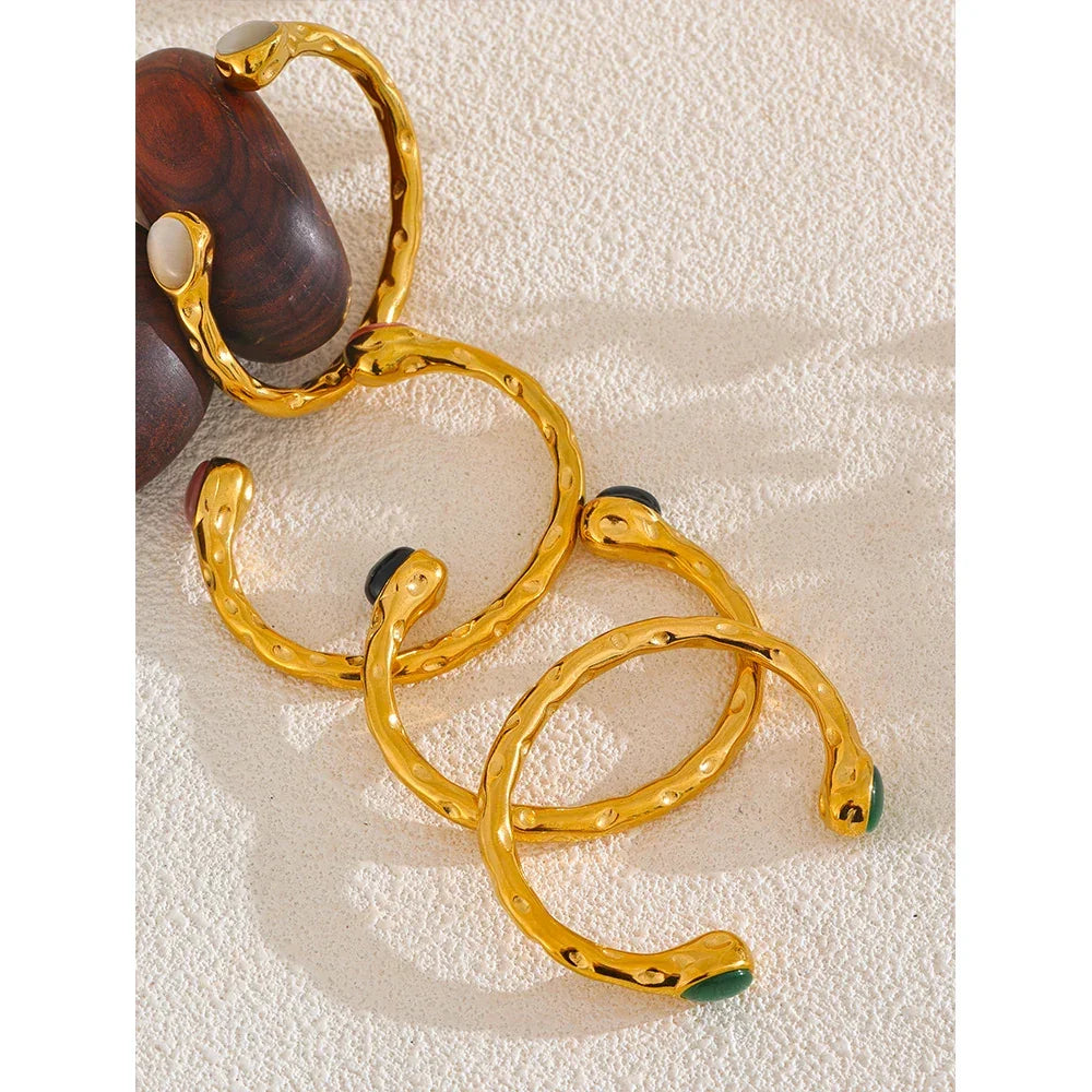 Stainless Steel Multicolored Stone Golden Cuff - Piña Colada