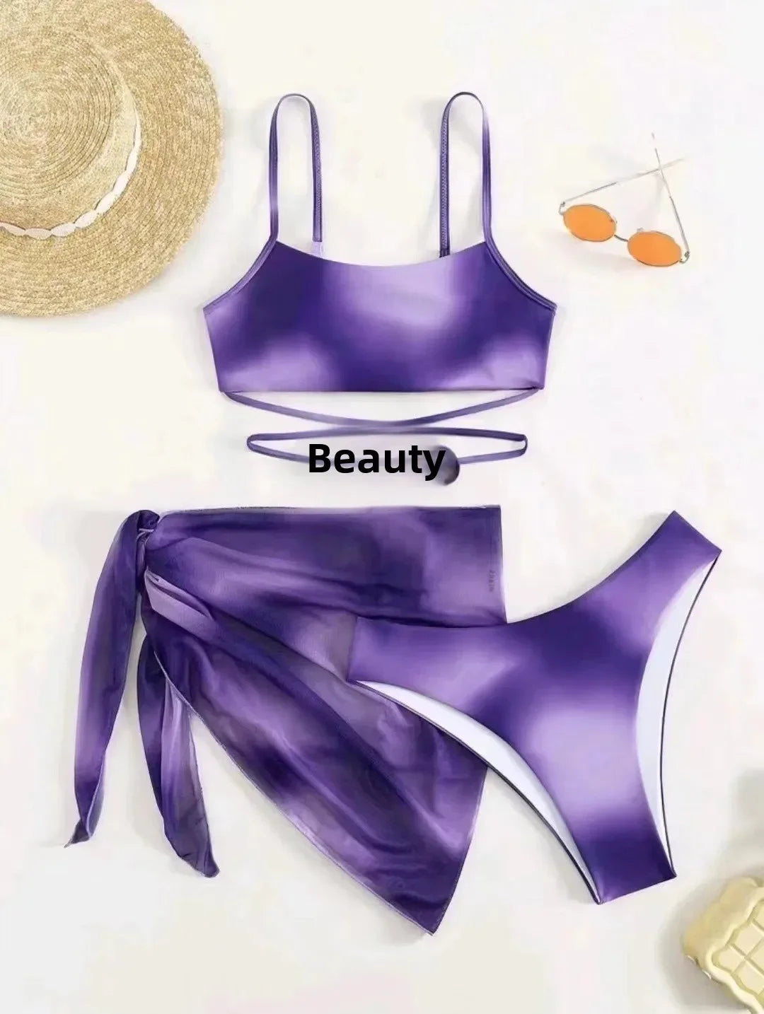 Color Tie-Dye Bikini Set Three-Piece - Piña Colada