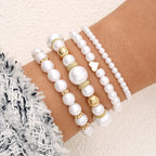 4-Piece Boho Pearl & Gold Charm Bracelet Set - Piña Colada