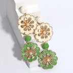 Rattan Plaited Flower Design Pearl Earrings - Piña Colada