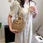 Straw Rattan Half-Moon Beach Handbag - Piña Colada