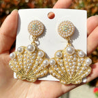 Bling Faux Pearl Shell Drop Earrings - Piña Colada