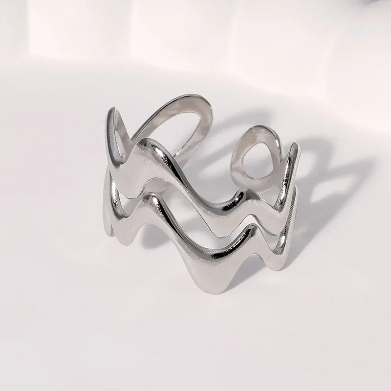 Stainless Steel Irregular Wave Ring - Piña Colada