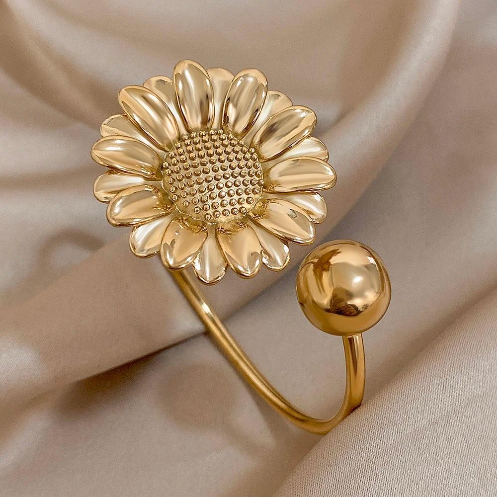 Stainless Steel Double Flower Cuff Bracelet - Piña Colada