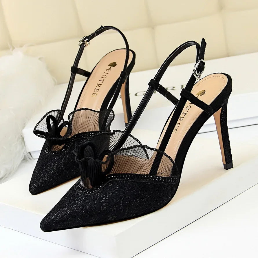 Lace Hollow Pumps Stilettos - Piña Colada