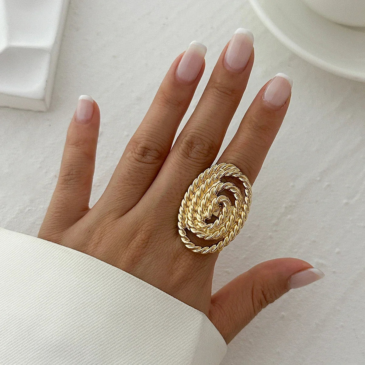 Unique Exaggerated Large Petal Flower Rings - Piña Colada
