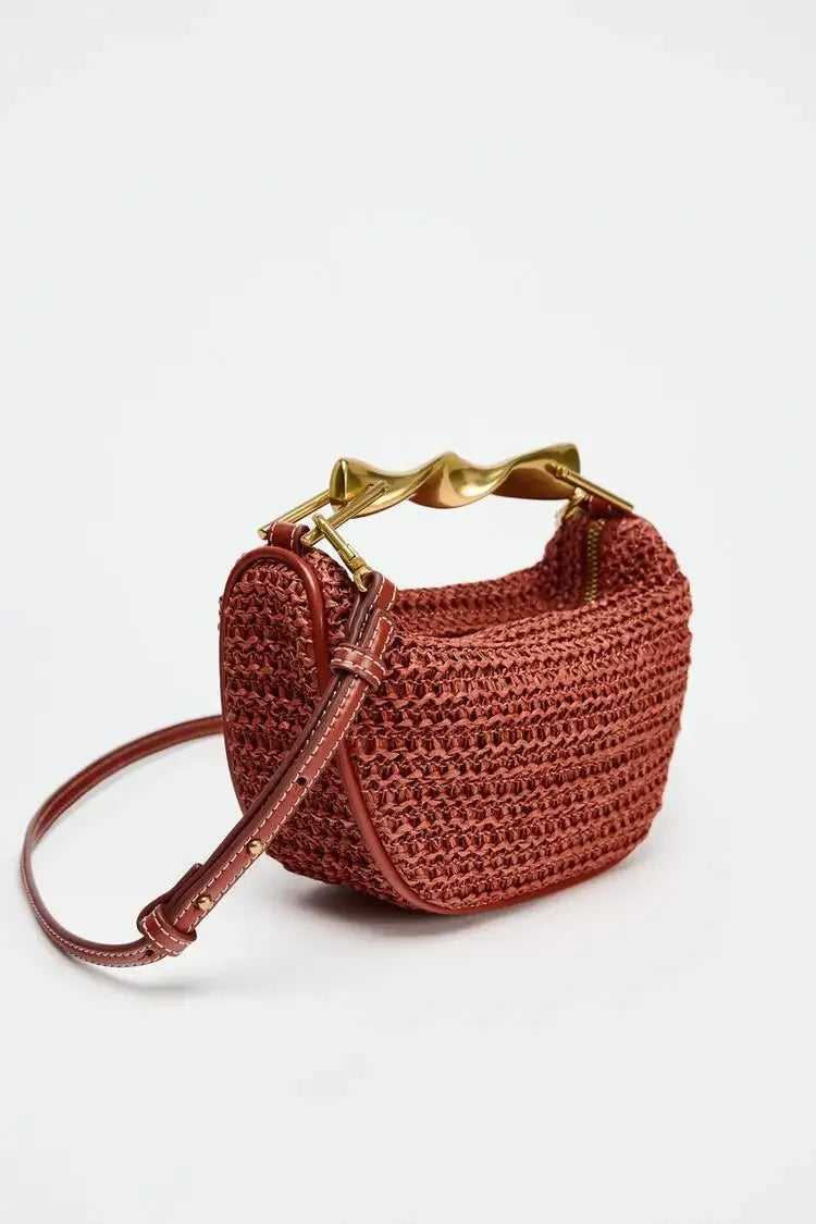 Summer Half-Moon Beach Straw Shoulder Bags Women's - Piña Colada